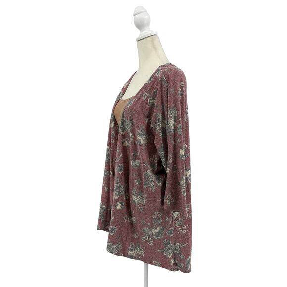 Lularoe Open Front Cardigan WMN M Dusty Rose Floral 3/4 Sleeves Vintage Inspired - Picture 3 of 7